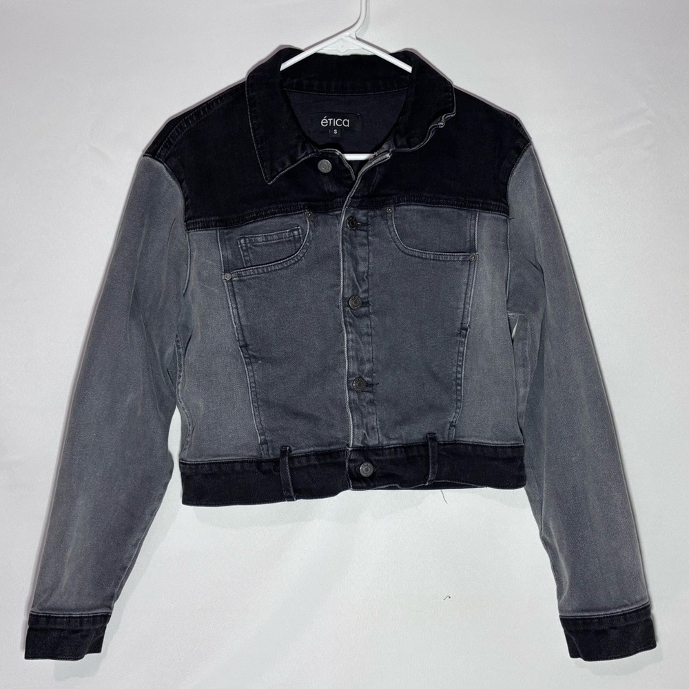 ÉTICA Colorblock Cropped Denim Gray and Black Jacket Women’s Small Streetwear